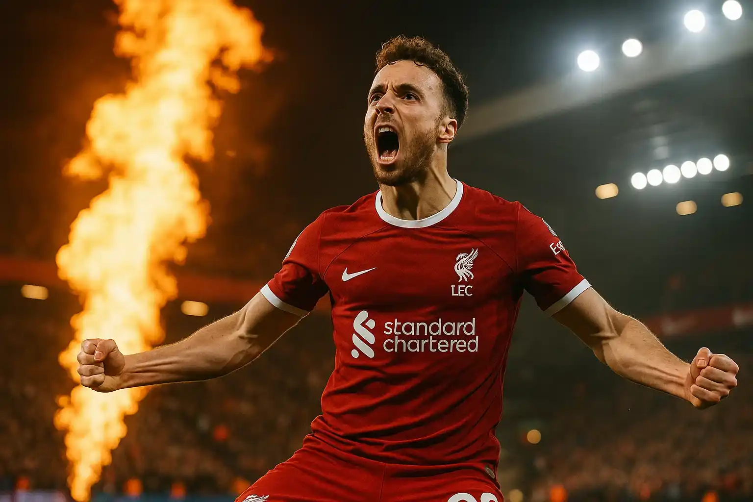 Diogo Jota ăn mừng bàn thắng rực lửa